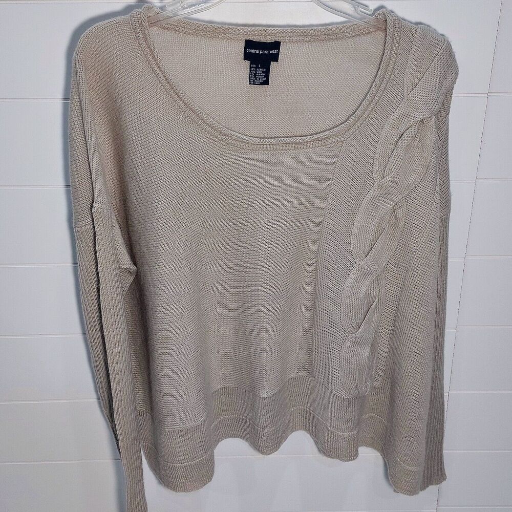 Central Park West Womens Alpaca Mohair Wool Blend Sweater Size L Beige Boxy